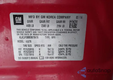 2014 Buick Encore Convenience z USA, uszkodzony, nr VIN KL4CJFSB8EB678478